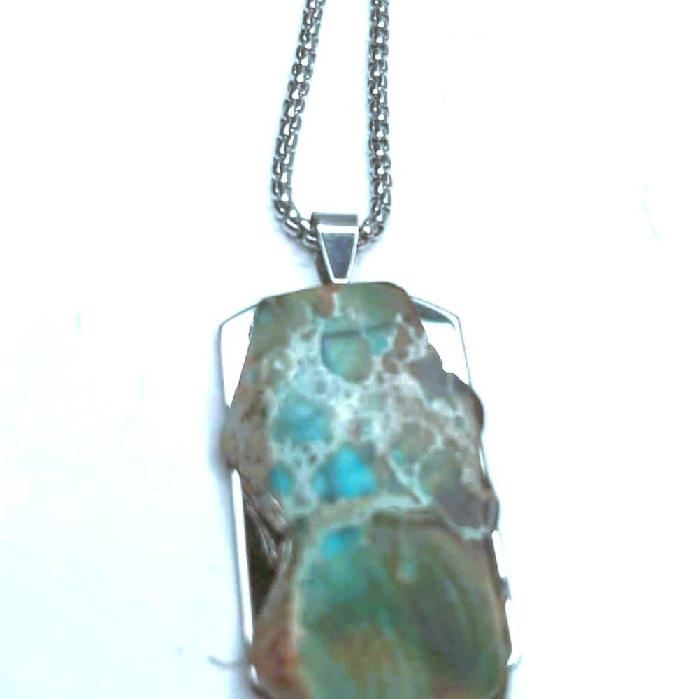 Imperial Jasper Pendant Necklace Stainless Steel Handmade Statement Jewelry